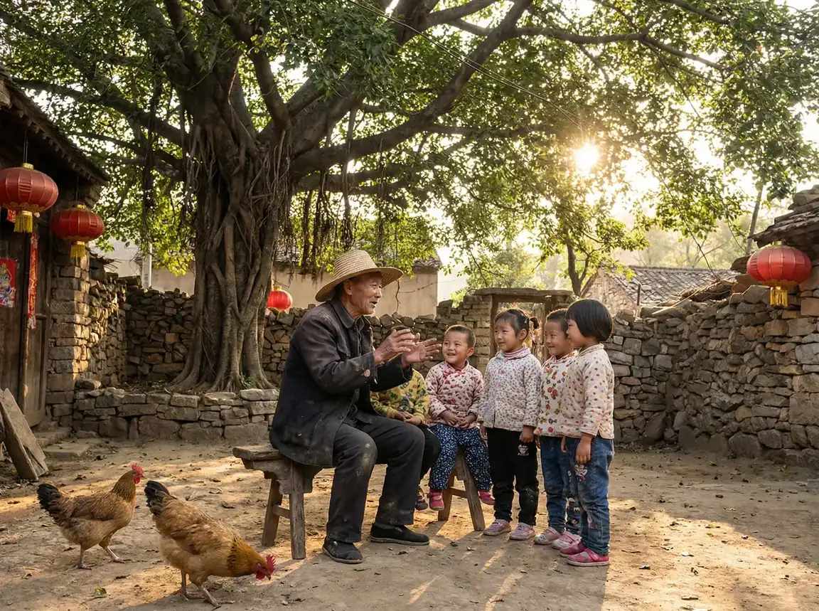 老人在大榕树下给孩子们讲故事 - 李宗瑞 百度影音 乡村记忆